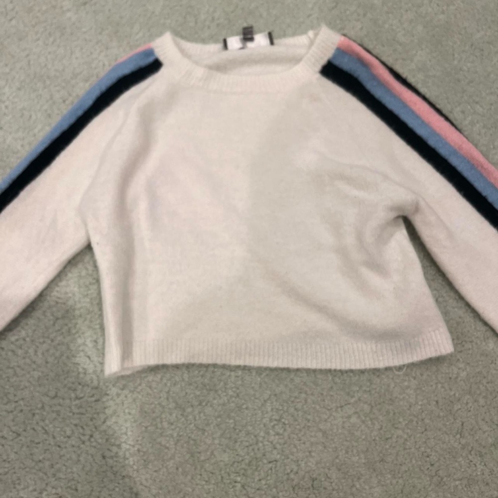 Blue Blush Women's Sweater with Striped Sleeves
